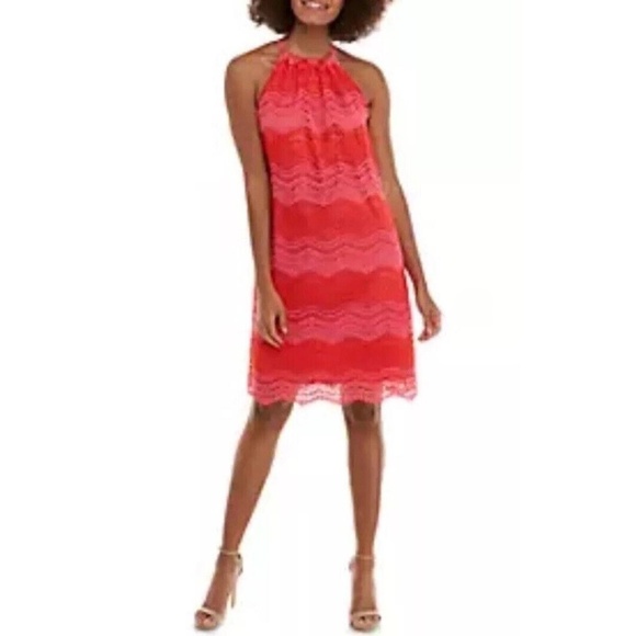 NWT Trina Turk Pink Crochet Lace Halter Dress Small - Picture 1 of 7